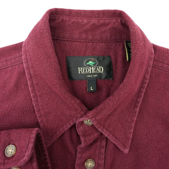 Vtg RedHead Flannel Shirt Mens L Burgundy Cotton Chamois Long Sleeve Workwear - Picture 4 of 8